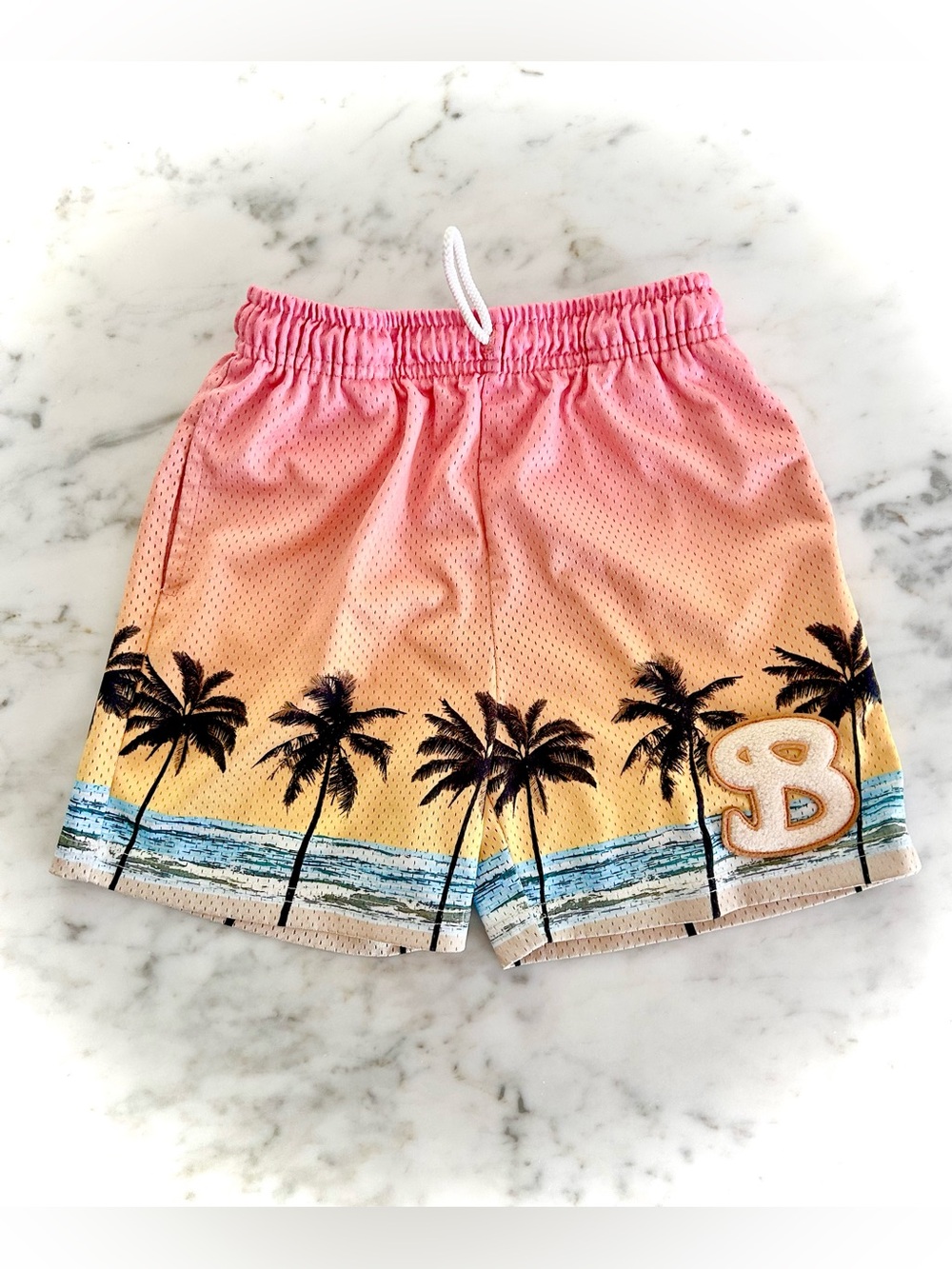 BKTSQD Bucketsquad Pink Sunset Palm Tree Mesh Basketball Shorts, Size Youth L